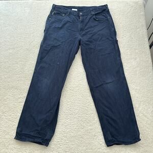 Carhartt Loose Fit Canvas Carpenter Pants Size 38 x 32 Navy Blue Great Fade